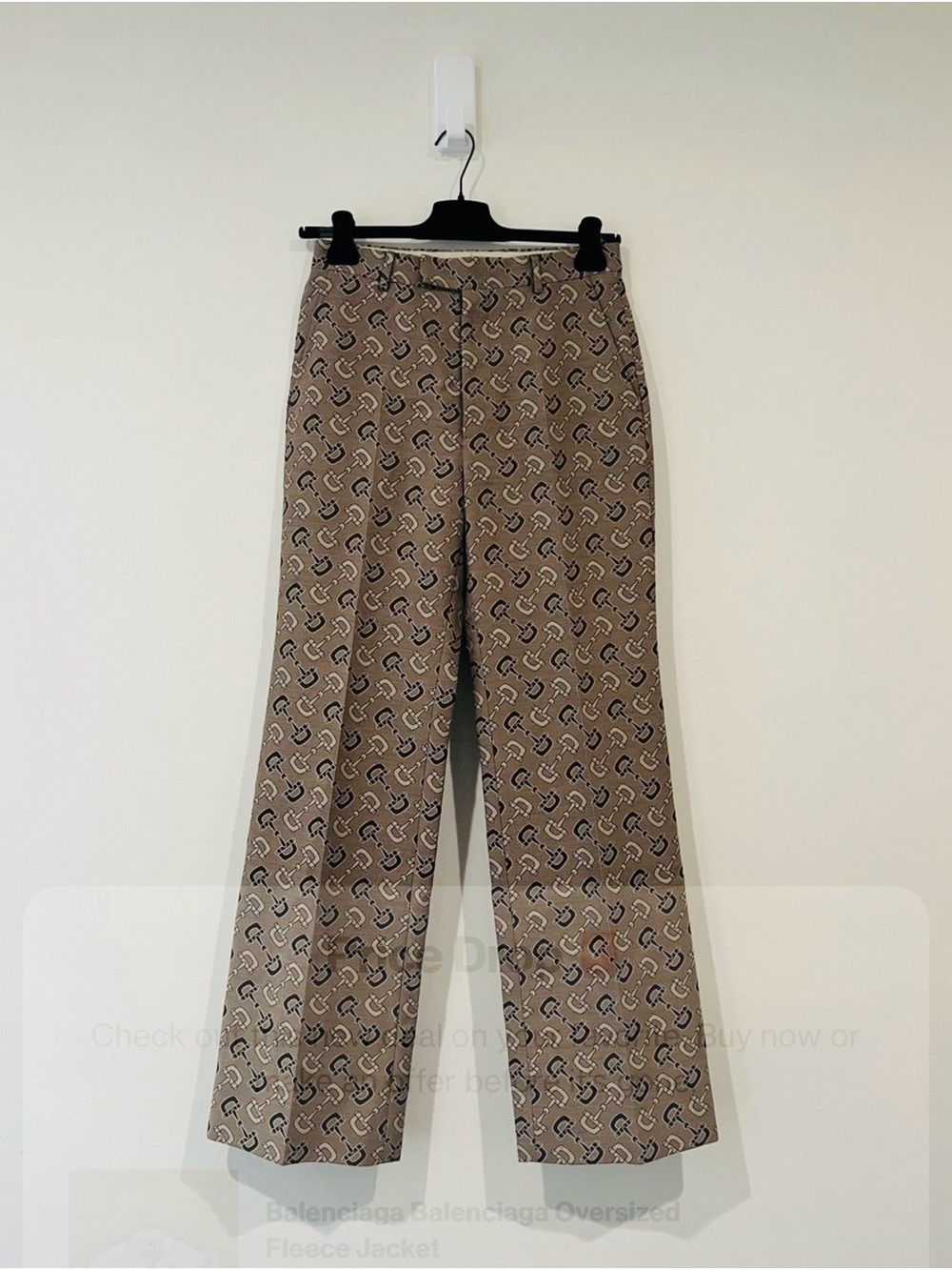 Gucci Beige Monogram Wide-Leg Trousers